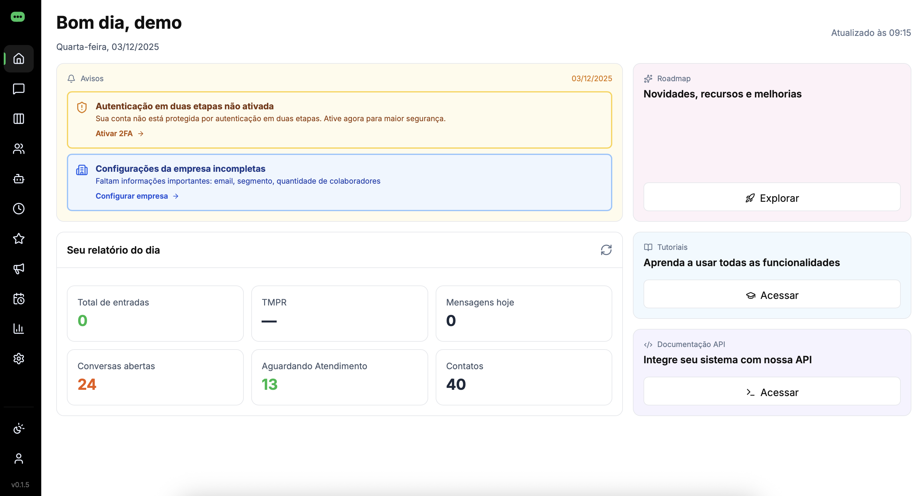Wazzy CRM main dashboard